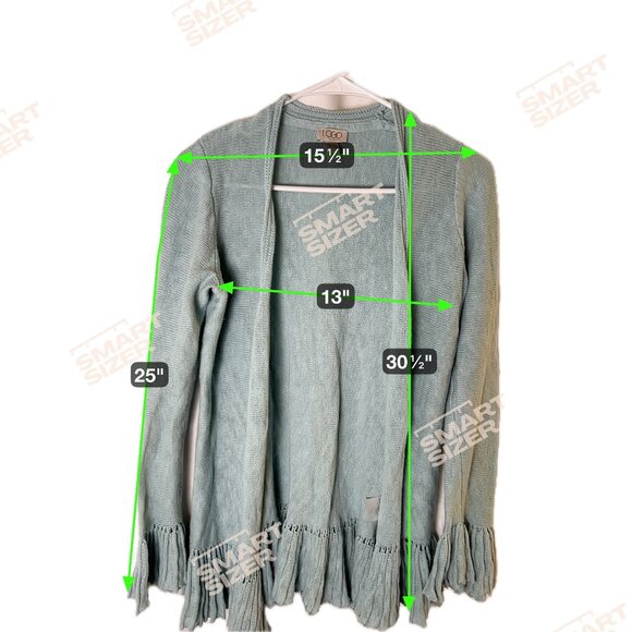 Lori Goldstein Logo XS Ruffled Hem Cardigan Open Front Aqua Green Lightweight Kn - Picture 5 of 7